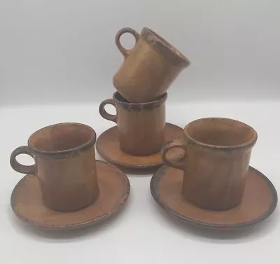 Set Of 4 VTG McCoy Pottery  Canyon Mesa  #1412  Stoneware Mugs W/ 3 Saucers USA • $39.99