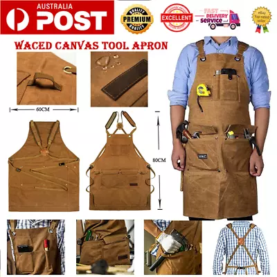 Woodworking Chef Waxed Canvas Apron For Work Shop Workshop Heavy Duty Apron AU • $39.59