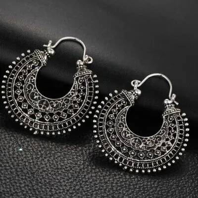 £3.95 • Buy Hoop Earrings Ethnic Tribal Aztec Hippy Boho Dangle Indian Silver Tibetan Round