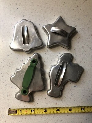 $2.20 • Buy Vintage 4 Aluminum Cookie Cutters Christmas Bell Star Tree Santa