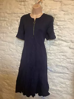 Warehouse Navy Jersey Fit & Flare Dress With Zip Detail Size 12 • £0.99