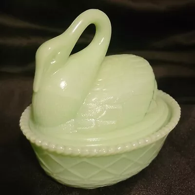 Rare Vintage Westmoreland Jadeite Green Milkglass Swan On Nest Covered Dish • $64.99