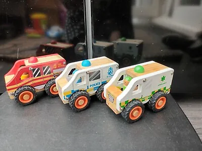 £12.50 • Buy Little Town Set Of 3 Wooden Emergency Vehicles  - Push Along