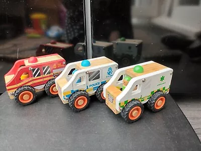 £12.50 • Buy Little Town Set Of 3 Wooden Emergency Vehicles  - Push Along