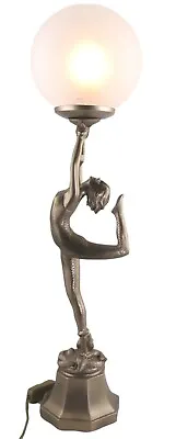 64cm Art Deco/nouveau Table Lamp Acrobat Lady Figurine Bronze Resin Glass Shade • £99.50