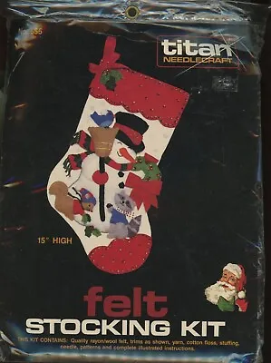 Vintage Titan Felt Christmas Stocking Snowman Racoon Squirrel Blue Jay Kit • $14.95