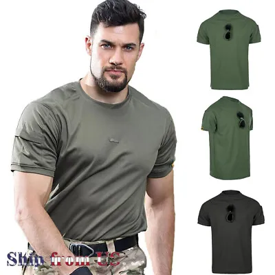 Mens Shirt Tactical Combat Military Undershirt Round Neck Casual Tee Polo Shirt • $5.14