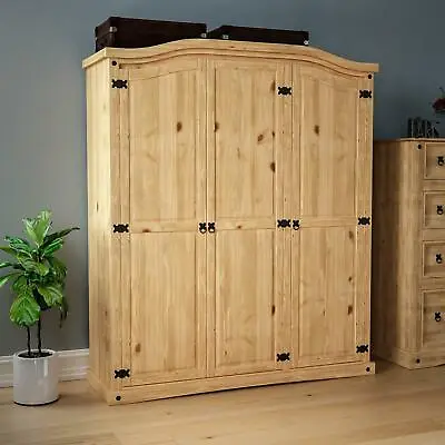 £299.95 • Buy Corona 3 Door Wardrobe Mexican Solid Pine Wood Clothes Storage Bedroom Furniture