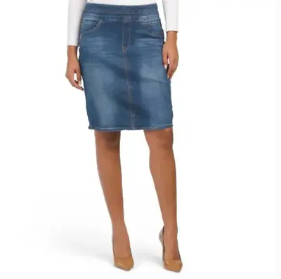 Democracy Ab Solution Glider Distressed Stretch Denim Pencil Skirt Blue Sz 6 NWD • $40