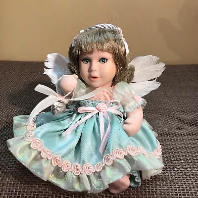ANGEL June PORCELAIN DOLL Vintage 6  With Wings Feathers • $15