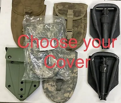 US Military E-Tool Tri-Fold Entrenching Shovel USGI Surplus Choice Of Cover Case • $41.99