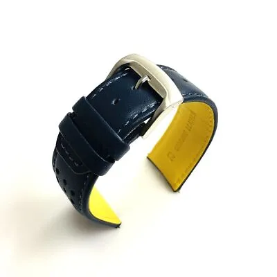 Blue Yellow Curved End Sporty Leather Stitch Replacement Watch Band Strap  #1546 • $19.95