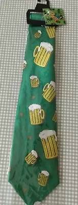 St Patrick's Day Tie Irish Beer Mugs And Shamrocks Novelty Green Necktie New • $7.99