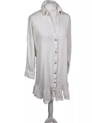 Zara Cream Frill Shirt Dress 50% Cotton Size Xs • £8.90