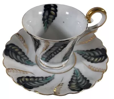 Ucagco China Cup & Saucer White Blue Painted Leaf Vintage Ceramic TeaCup Set  • $17.77