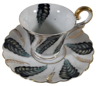 Ucagco China  Tea Cup Set Saucer White Blue Painted Leaf Vintage Ceramic • $14.99