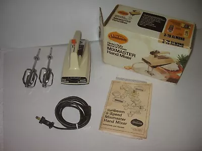Vintage Sunbeam Heavy Duty 5 Speed Hand Mixer 3-76 Burst Of Power Recipes Almond • $18.95