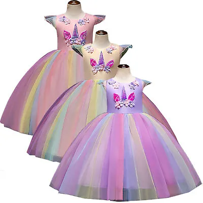 $26.40 • Buy Kids Girls Unicorn Princess Tutu Dress Rainbow Birthday Bridesmaid Party Dresses