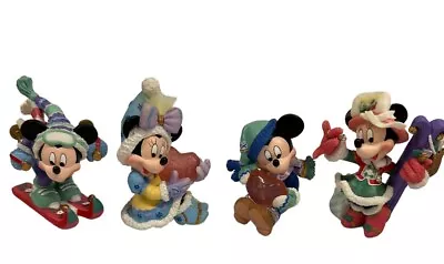Vintage Disney Enesco Mickey Minnie Figurines Skiing Christmas Lot Of 4 In Box • $80