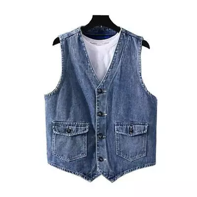 Men Denim Waistcoat Retro Washed Vest Gilet Casual Cargo Sleeveless Jacket Tops • $42.29