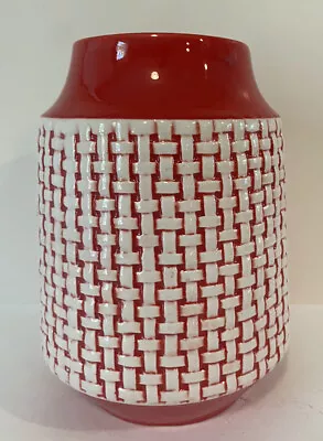 Vase Red White Farmhouse Woven Style FTD Retro 80's Home Deco Ceramic Vintage • $5