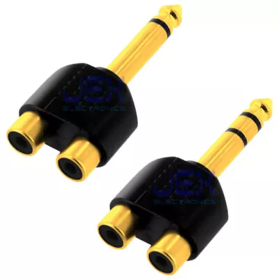 Male 1/4  6.35mm Jack To Twin/2X Female RCA Adapter Splitter Connector • $1.49