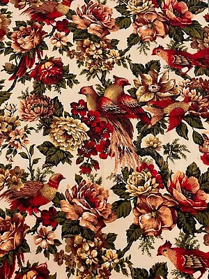 Vintage Cotton Decorator Fabric Birds Flowers 54  X 1 Yard • $17.99
