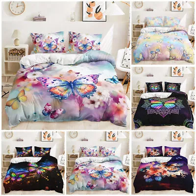 Floral Sakura Mandala Rainbow Butterflies Bedroom Decor Duvet Quilt Cover Set • $13.48