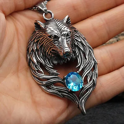  Mens Stainless Steel Turquoise Wolf Head Pendant Necklace For Men Women Gift • $7.99