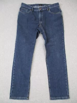 Hiltl Jeans Mens 36x32 Blue Mid Rise Straight Leg Stretch Hidden Zipper Pocket • $29.99