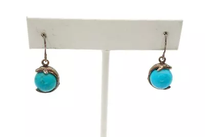 Vintage Sterling Silver 925 Turquoise Dolphin Dangle Earrings • $35.99