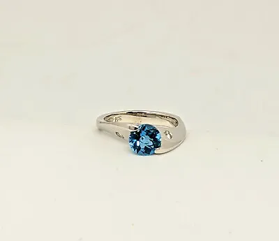 London Blue Topaz Ring 14k White Gold Tension Set Ring • $1285