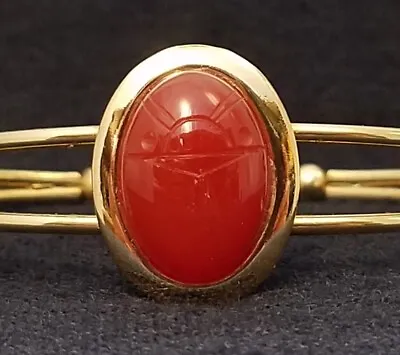 Vintage SCARAB CUFF BRACELET GENUINE STONE CARNELIAN Egyptian Revival Scarabs • $16