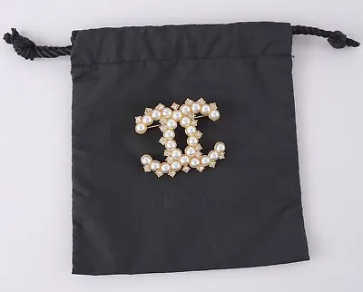 Chanel Gold Pearl Strass Cc Logo Brooch Pin With Velvet Pouch • $299.99