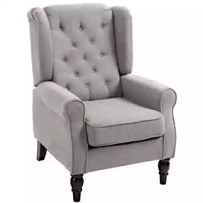 Retro Accent Chair Wingback Armchair With Wood Frame For Living Room Grey • £146.99