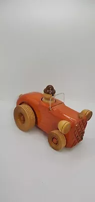 Vintage Hand Orange Carved Wooden Race Car 6.5  X 3.5  W/ Removable Figure 2.25  • $24