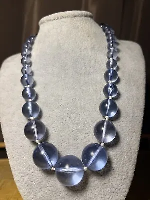 $5.30 • Buy Vintage Bubble Lucite Translucent Blue Chunky Beaded Necklace 