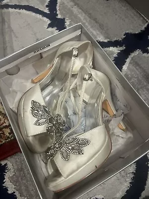 Womens Diamante Wedding Sandals Mid Heel Prom Bridal Comfy Glitter Shoes Size   • £6.99