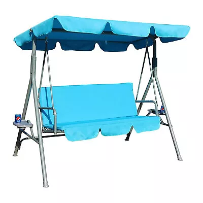 GOLDSUN 3 Person Swing W/Utility Tray Removable Cushion/Canopy Blue(Open Box) • $106.97