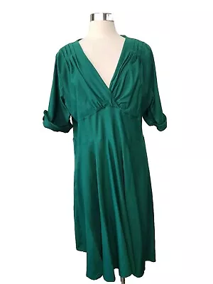 Unique Vintage Green Dress 5X 26 Stretch Empire Waist Back Zip Pleated Bodice  • £20.06