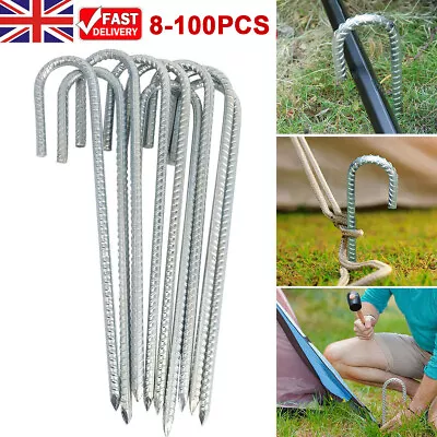 10-100 Tent Pegs Heavy Duty Steel Marquee Ground Stakes 300mmx8mm Camping Awning • £10.89