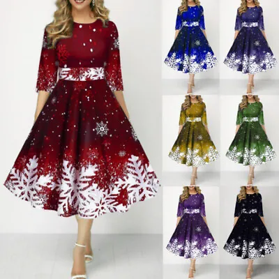 Womens Ladies Christmas Xmas Snowflake PRINTED Party Dress Dresses Plus Size ♡ • $8.66