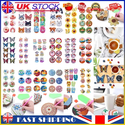 £9.99 • Buy 6/8/10X Art 5D Diamond Painting Wooden Coaster Cup Pad W/ Holder DIY Craft Gifts