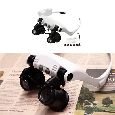 Magnifying Glasses Headset LED Light Head Headband Magnifier With 8 Lens UK New • £12.19