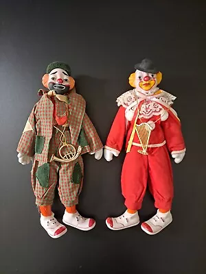 Vintage Porcelain Hobo Circus Clowns Set Of 2~Harp & French Horn~16 In Tall~NICE • $25