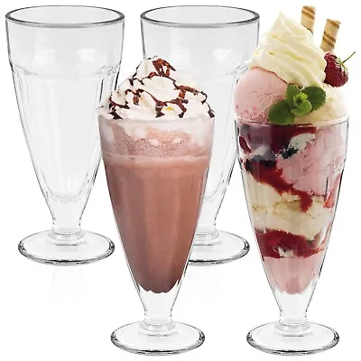 HEFTMAN Ice Cream Sundae Glasses 4 Pack Classic Retro Dessert Bar Milkshake • £13.49