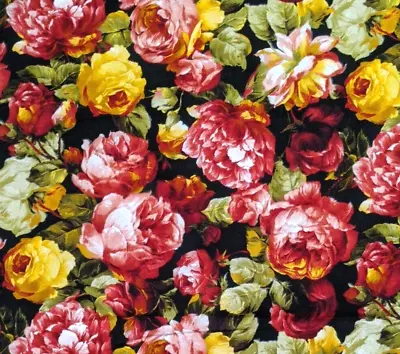 1.6 Yds 44 W All Over Roses On Black Cotton Fabric Michael Miller C2381 • $7.85