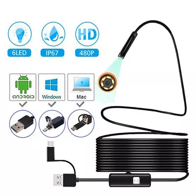 USB Snake 6LED Endoscope Borescope HD Inspection Camera Scope For Android Type C • $9.99