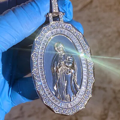 925 Sterling Silver La Virgen De Guadalupe Mary CZ Medalla Pendant Large 2.75  • $119.95