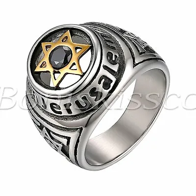 Men's Silver Gold Tone Vintage Hollow Hexagram Star Of David Ring Band Size 8-13 • $9.99